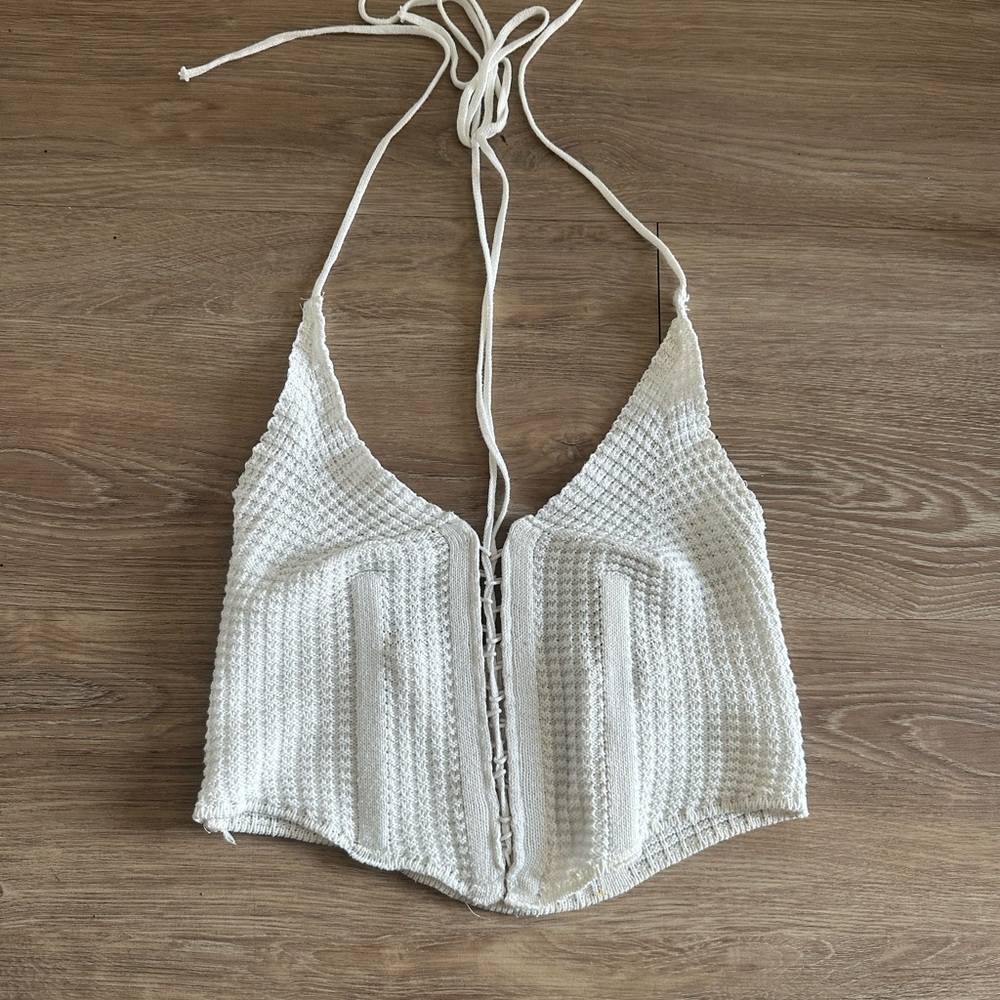 Cult Gia White Crochet Halter Top